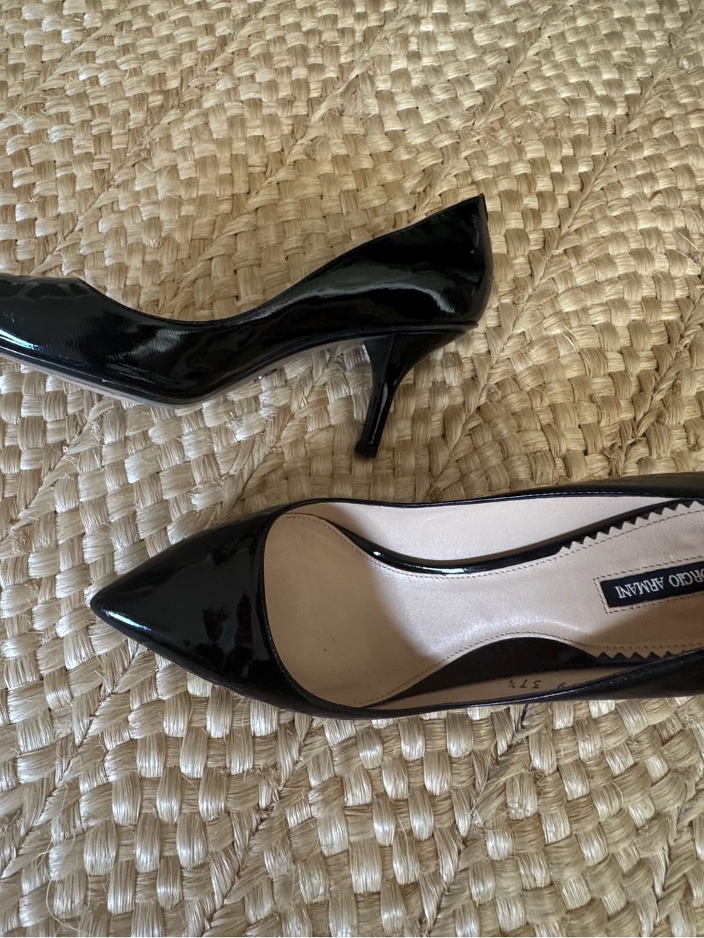 Giorgio Armani Black Patent Leather Pointed-Toe Heels